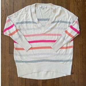 Loft Womens V-Neck Striped Oversized Sweater Size S Relaxed Fit Pullover